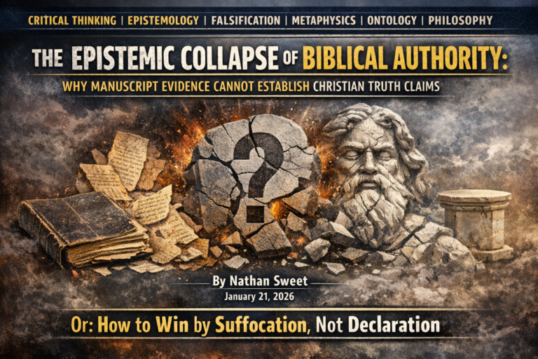 The Epistemological Collapse of Biblical Authority: Why Manuscript Evidence Cannot Establish Christian Truth Claims, and Why Both Theists and Atheists Often Miss the Point