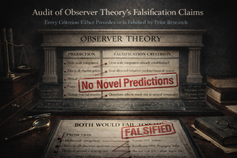 Refuting Sam Senchal’s Observer Theory & God Conjecture’s Testability Claims—Failure At Fifteen Independent Levels & The Vacuity of Parasitic Falsification